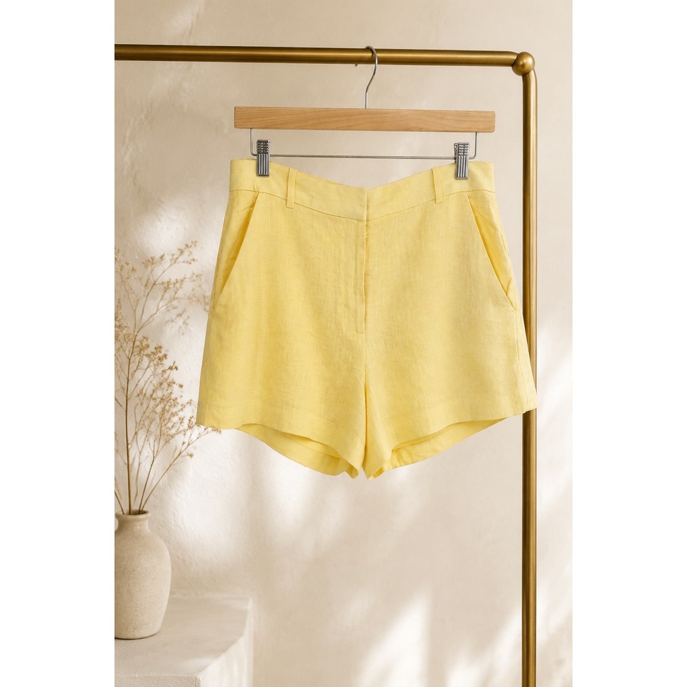 Abercrombie & Fitch Curve Love Shorts Women 14 Yellow Linen High Rise Classic